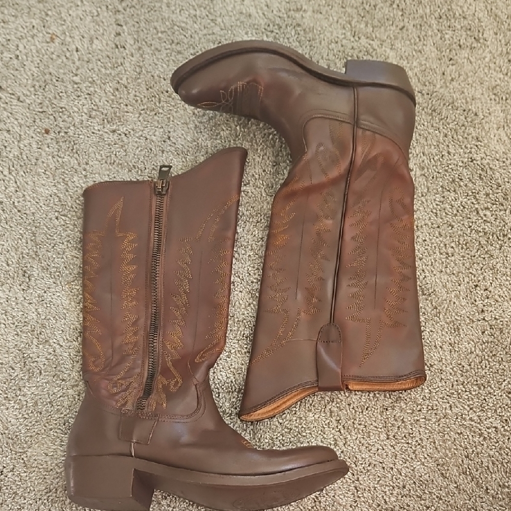Golden Goose Brown Leather Mid-Calf Western Boho Boots 37